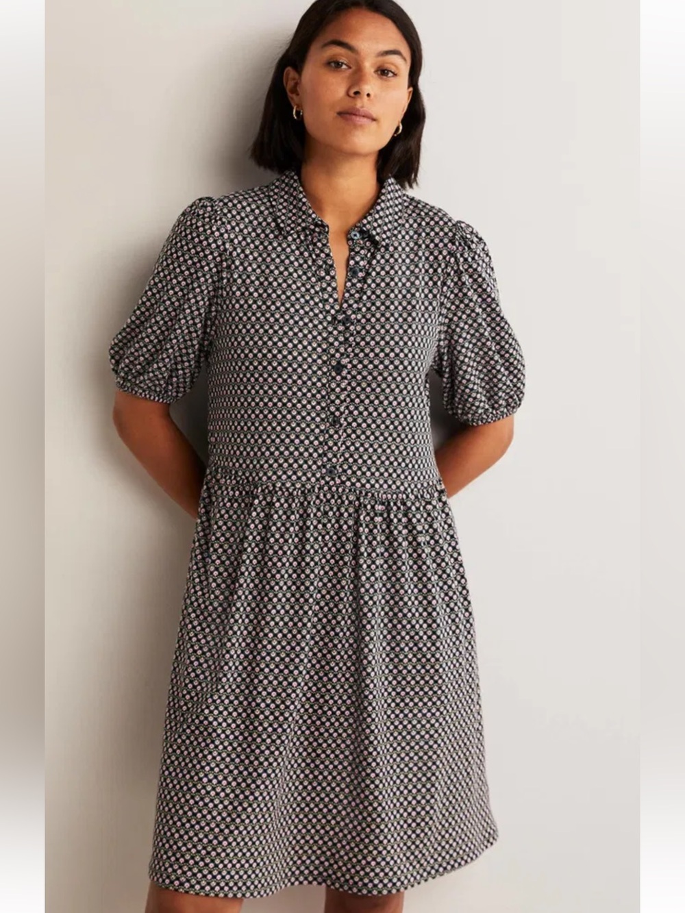 Boden Mini Jersey Shirt Dress in Black 8L NWT